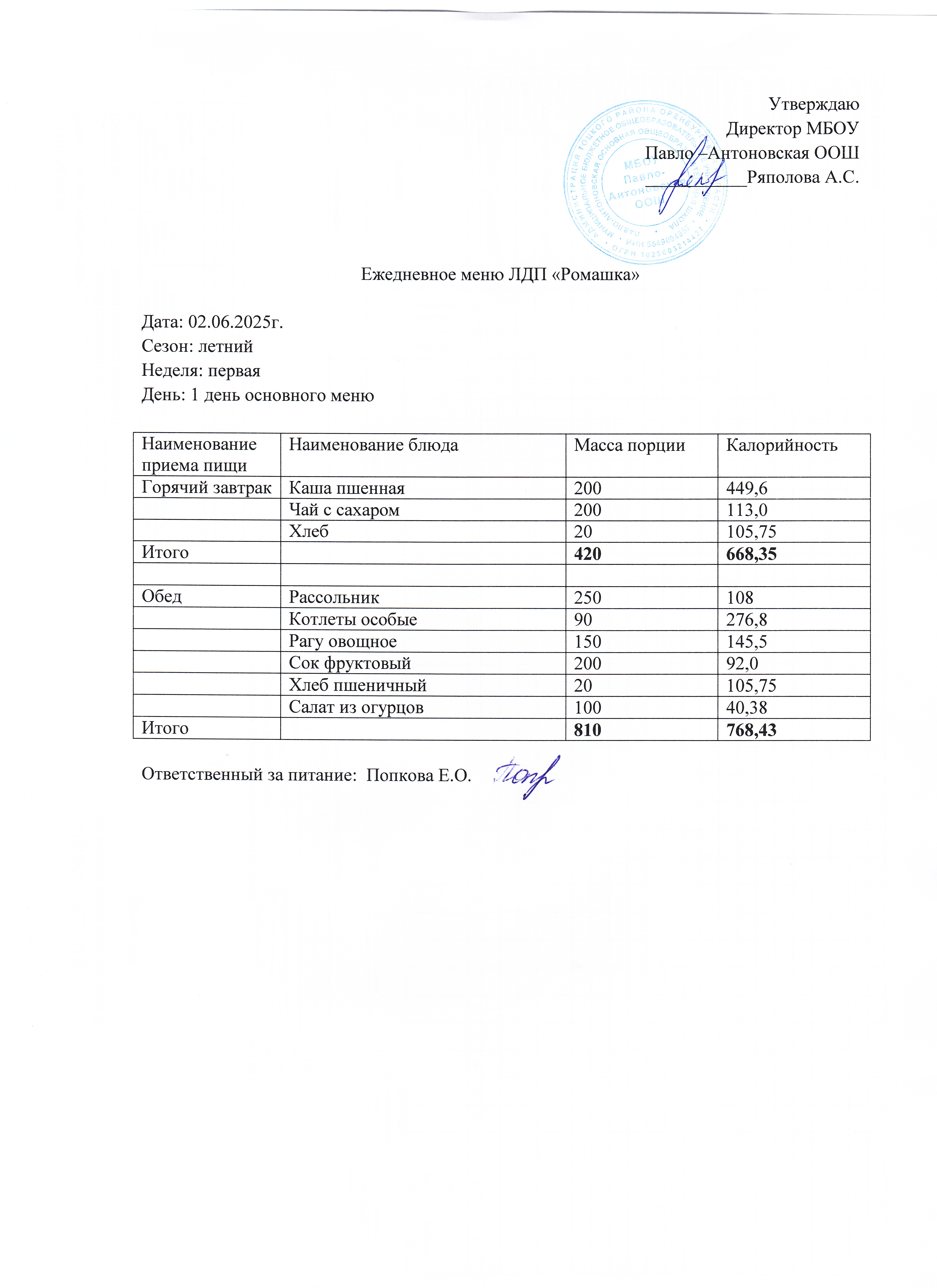 меню 03.06.2025