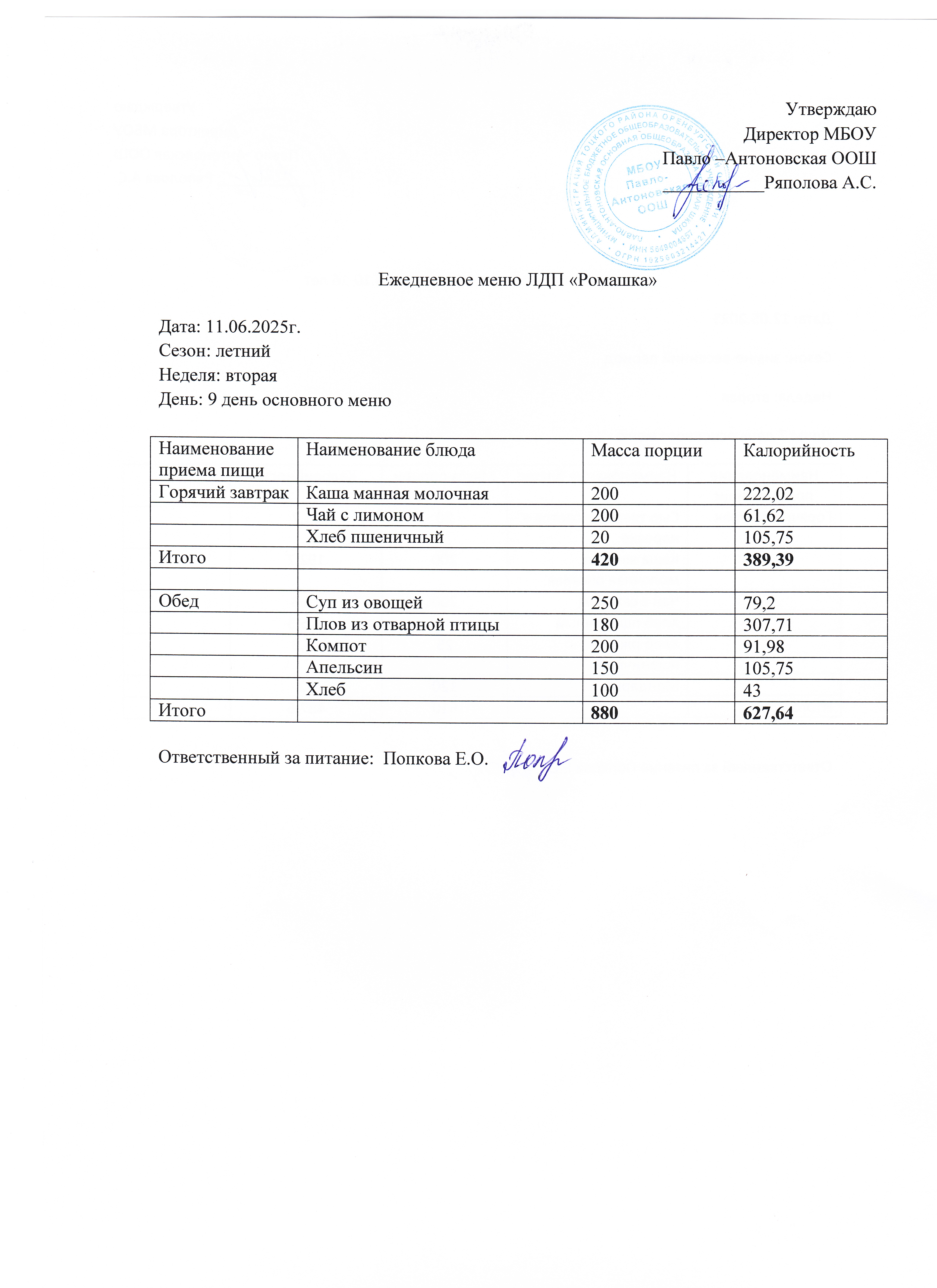 меню 11.06.2025