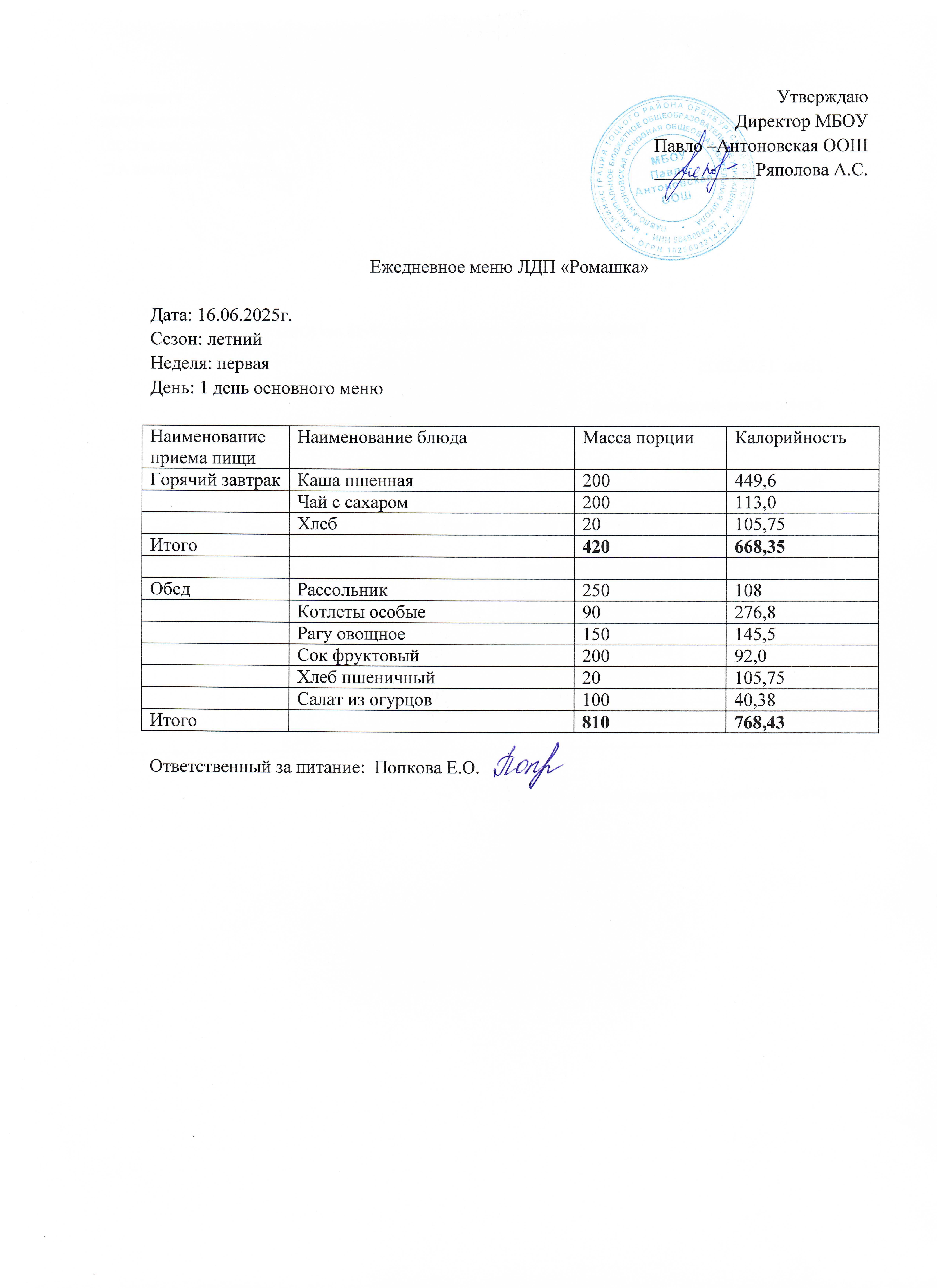 меню 16.06.2025