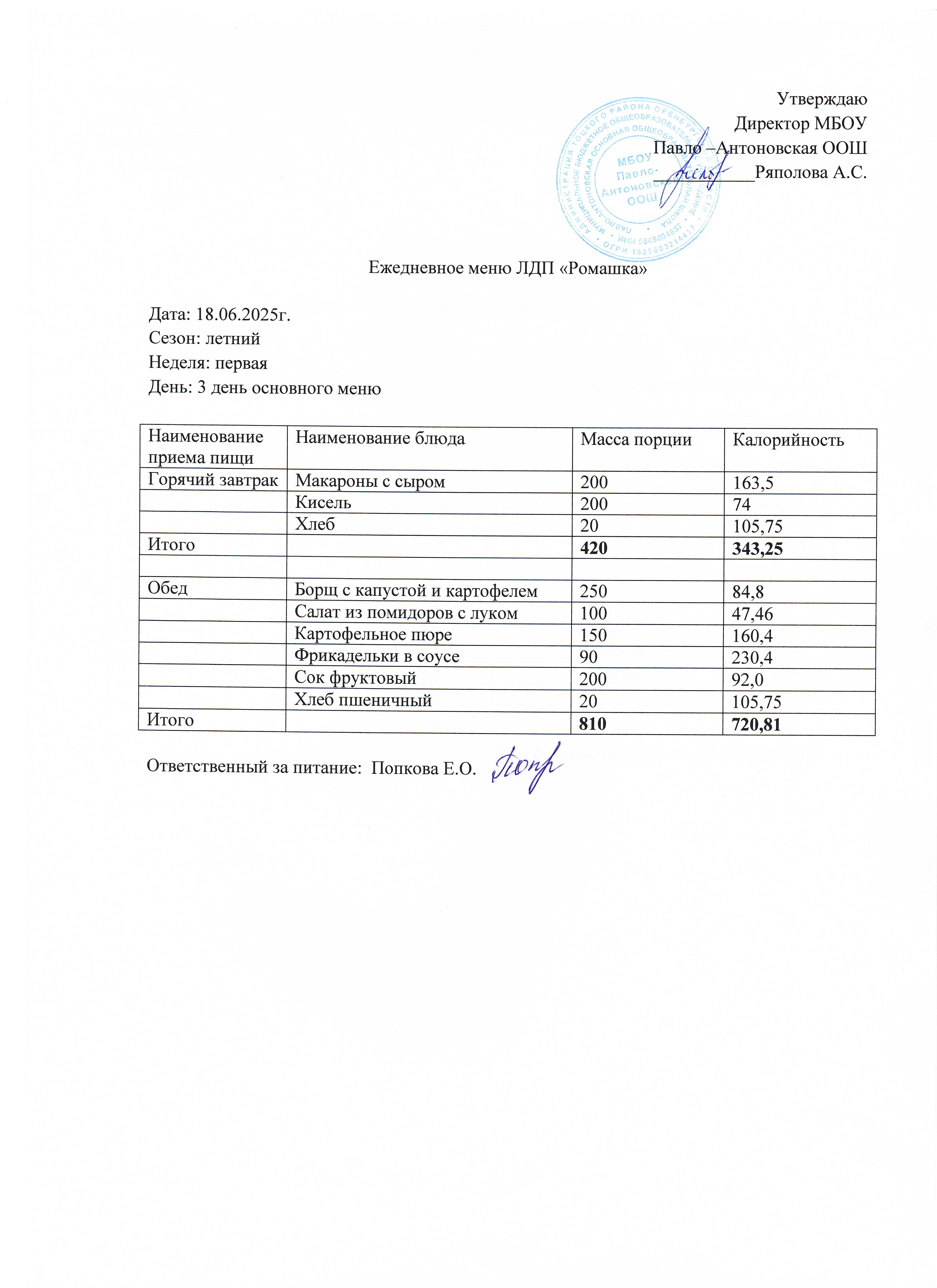 меню 18.06.2025