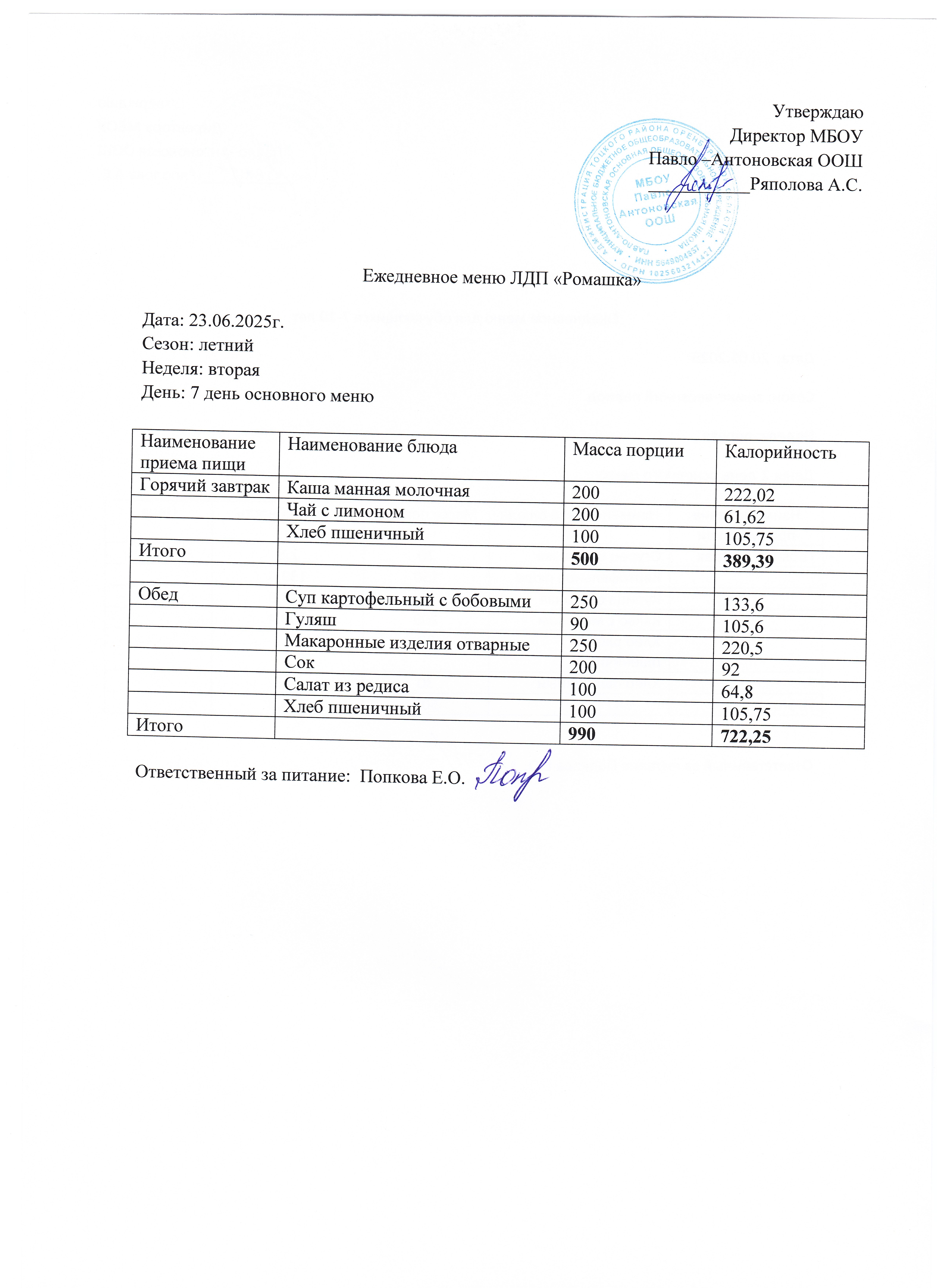 меню 23.06.2025